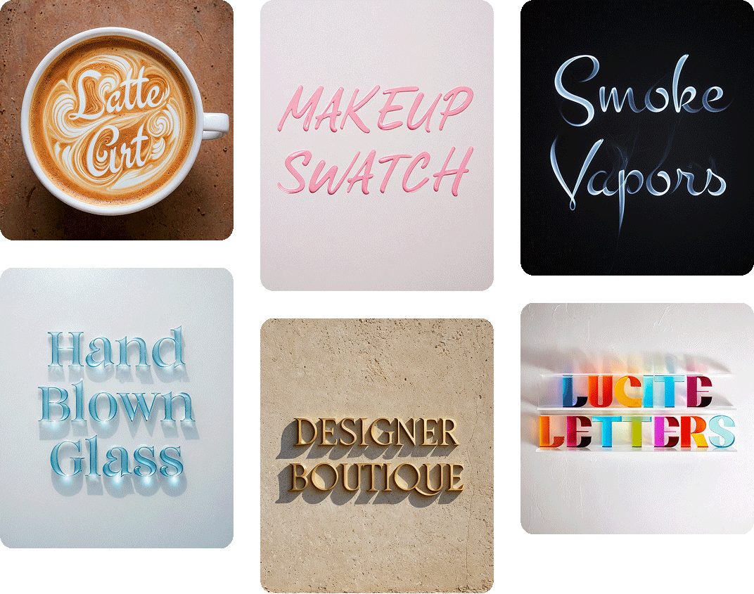 Gallery of 3D text designs made with RealFonts by Word Swag